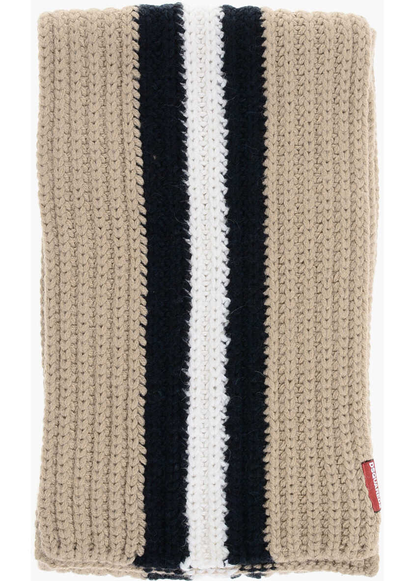 Esarfe DSQUARED2 Alpaca Blend Scarf With Contrasting Band Beige Barbati (BM 18279535) 3