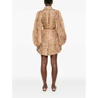 Rochii ZIMMERMANN Dama - Rochii ZIMMERMANN Cascadian Beige Tunic Dress With Stand-Up Collar And All-Over Leopard Print In Linen Woman Beige Femei (BM 18284619) - B-mall.ro