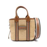 Genti de mana Hogan Small Raffia Script Shopping Bag With Brown Leather Details Femei