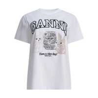Tricouri Ganni White Cotton T-Shirt Femei