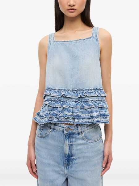 Bluze Ganni Denim Ruffle Top DENIM Femei (BM 18289444) 3