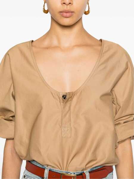 Camasi Saint Laurent Saint Laurent Twill Blouse Beige Femei (BM 18292959) 5
