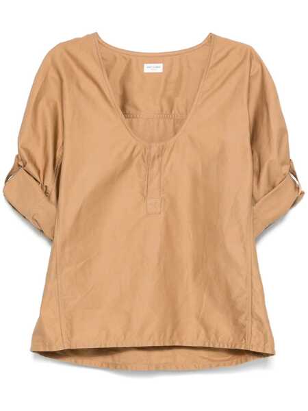 Camasi Saint Laurent Saint Laurent Twill Blouse Beige Femei (BM 18292959) 1