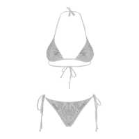 Costume de baie White Bikini With Removable Top Cups And All-Over Beaded Embellishments In Tech Fabric Stretch Woman Femei