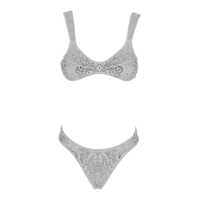 Costume de baie White High Cut Bikini With Top With Adjustable Rear Closure And All-Over Beaded Embellishment In Tech Fabric Stretch Woman Femei