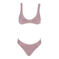 Costume de baie Pink High Cut Bikini With Brazilian Cut Bottoms And All-Over Pinstripe Rhinestones Embellishments In Tech Fabric Stretch Woman Femei