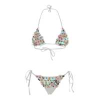 Costume de baie White Rhinestoned Bikini With Adjustable Tie Closure And All-Over Floral Embroidery In Tech Fabric Stretch Woman Femei