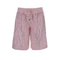 Pantaloni casual Pink Swim Shorts With Elastic Drawstring Waist And All-Over Pinstripe Rhinestones Embellishments In Tech Fabric Woman Femei
