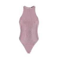 Costume de baie Pink High Cut One-Piece With Racerback Neckline And All-Over Pinstripe Rhinestones Embellishments In Tech Fabric Stretch Woman Femei