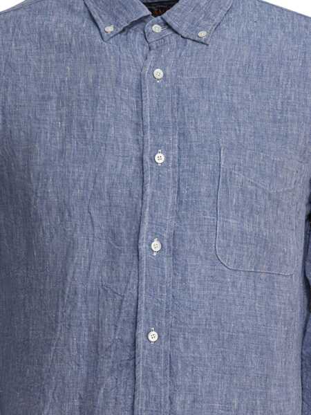 Camasi casual Beams Plus Linen Solid Shirt Blue Barbati (BM 18300279) 2