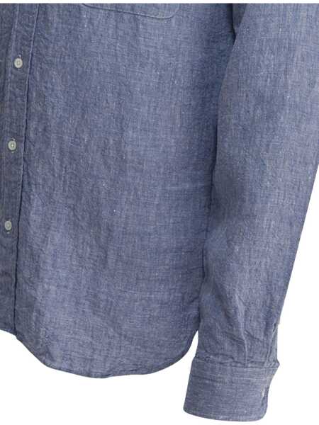 Camasi casual Beams Plus Linen Solid Shirt Blue Barbati (BM 18300279) 3
