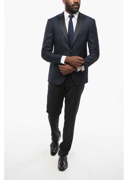 Sacouri CORNELIANI Jacquard Academy Cerimonia Single Breasted Blazer With Peak Blue Barbati (BM 18305827) 4