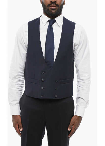 Veste costum CORNELIANI Cc Collection Double Breasted Reward Wool Vest Blue Barbati (BM 18305860) 1