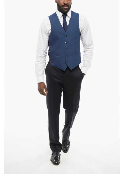 Veste costum CORNELIANI Virgin Wool Vest With Half-Belt Blue Barbati (BM 18306028) 4