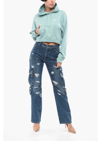 Bluze de trening Converse Brushed Cotton Blend Cropped Hoodie Blue Femei (BM 18306130) 4