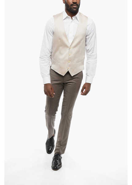 Veste costum CORNELIANI 4 Buttons Silk Vest With Jetted Pockets Beige Barbati (BM 18306133) 4