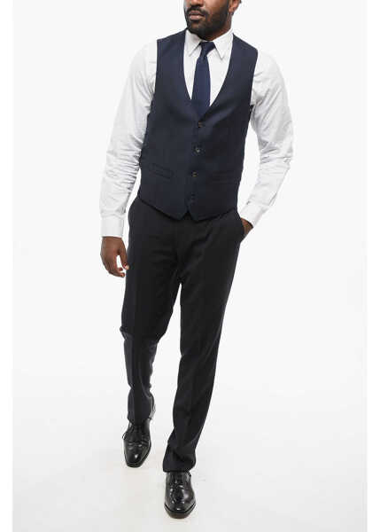 Veste costum CORNELIANI Blended Silk Vest With Slit Pocket Blue Barbati (BM 18306139) 4