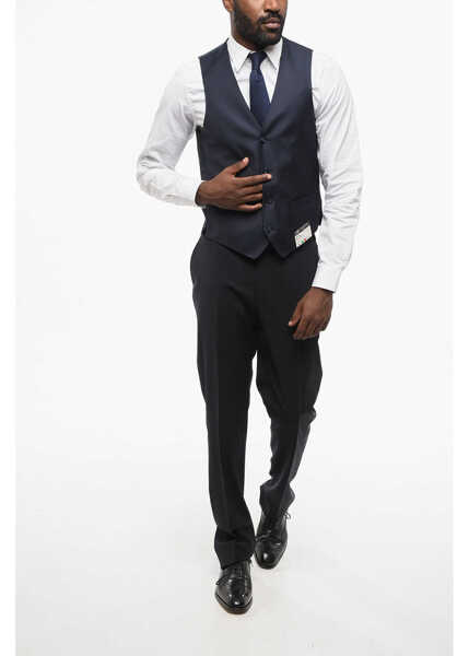 Veste costum CORNELIANI Blended Silk Vest With Slit Pocket Blue Barbati (BM 18306154) 4