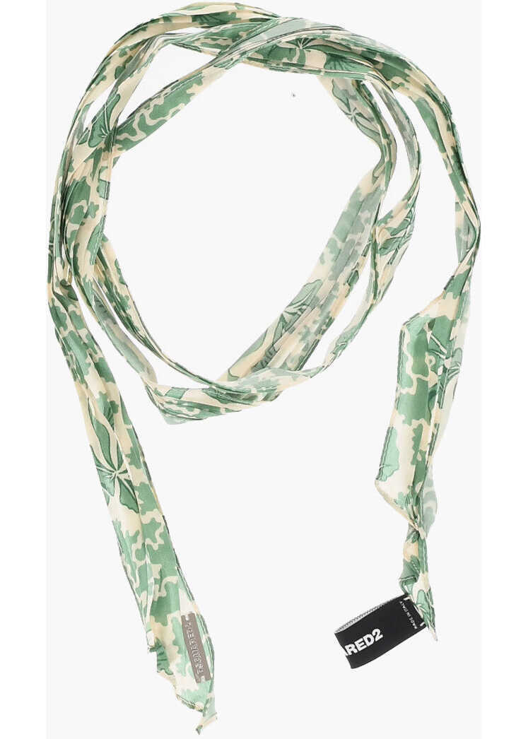 Esarfe DSQUARED2 Silk Slim Foulard With Hibiscus Print Green Barbati (BM 18306172) 1
