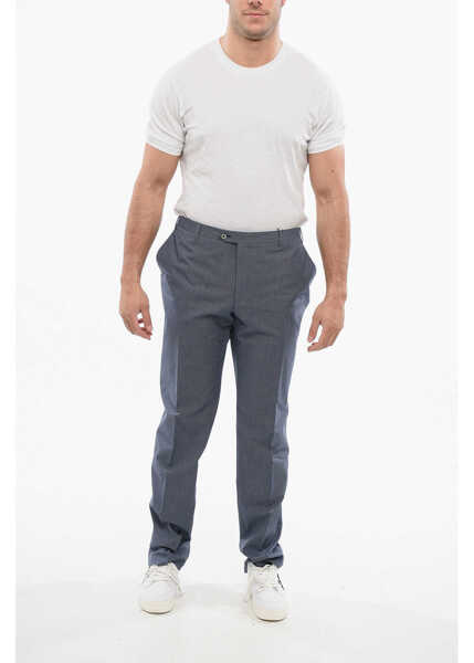 Pantaloni casual CORNELIANI Pin Point Cotton Blend Pants Blue Barbati (BM 18306190) 4