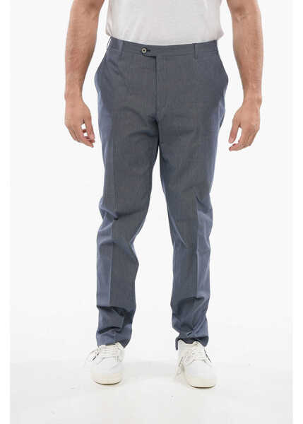 Pantaloni casual CORNELIANI Pin Point Cotton Blend Pants Blue Barbati (BM 18306190) 1