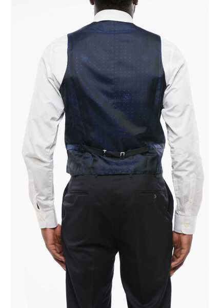 Veste costum CORNELIANI 5 Buttons Leader Wool Vest With Jetted Pockets Blue Barbati (BM 18307297) 2