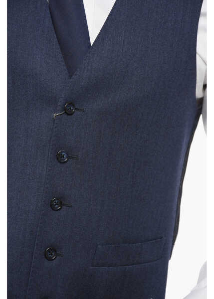 Veste costum CORNELIANI 5 Buttons Leader Wool Vest With Jetted Pockets Blue Barbati (BM 18307297) 3