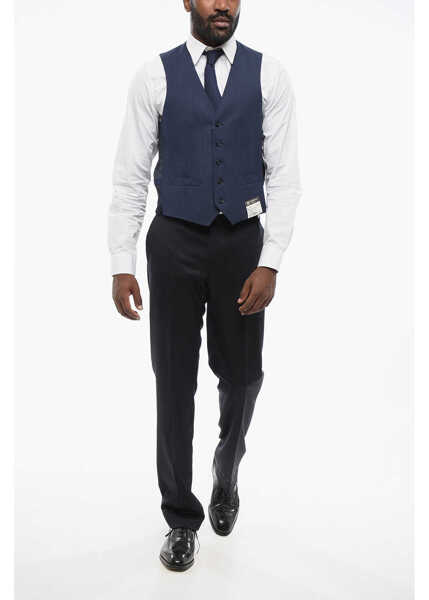 Veste costum CORNELIANI 5 Buttons Leader Wool Vest With Jetted Pockets Blue Barbati (BM 18307297) 4