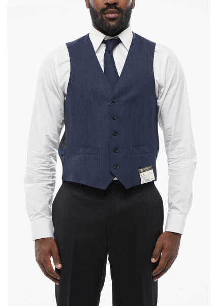 Veste costum CORNELIANI 5 Buttons Leader Wool Vest With Jetted Pockets Blue Barbati (BM 18307297) 1
