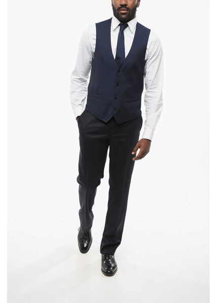 Veste costum CORNELIANI Virgin Wool Vest With Covered Buttons Blue Barbati (BM 18307312) 4