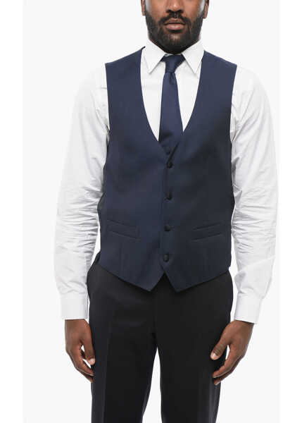 Veste costum CORNELIANI Virgin Wool Vest With Covered Buttons Blue Barbati (BM 18307312) 1