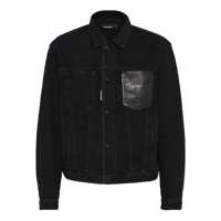 Geci Black Jacket With Classic Collar And Embossed Logo On The Front In Denim Man Barbati