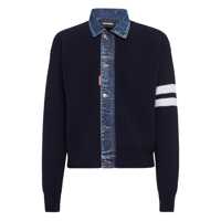 Cardigane Blue Cardigan With Denim Panels And Striped Details On The Sleeve In Wool And Cashmere Man Barbati
