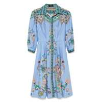 Rochii Etro Blue Pattern Cotton Midi Dress Femei