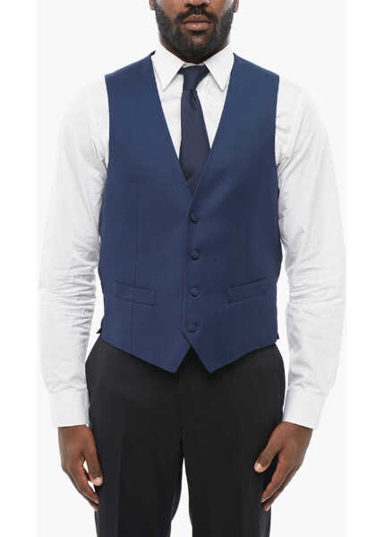 Veste costum CORNELIANI Code Virgin Wool Vest With Geometric Motif Blue Barbati (BM 18310120) 1