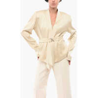 Sacouri elegante Satin Belted Jacket Femei
