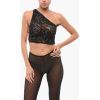 Bluze One-Shoulder Sequined Crop Top With Straps Femei