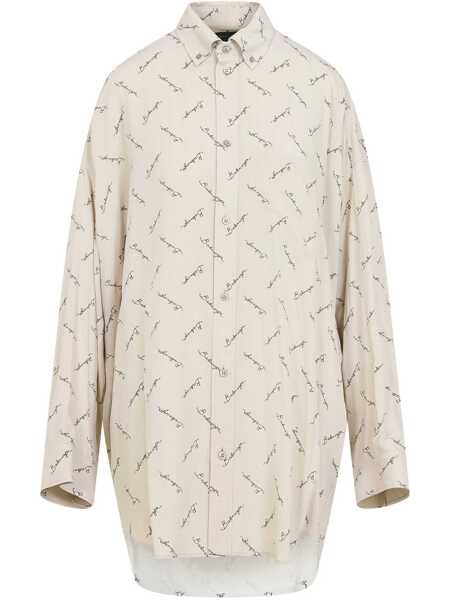 Camasi office Balenciaga Oversized shirt with logo Beige Femei (BM 18310284) 1