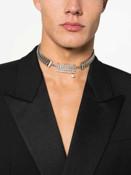 Pulovere DSQUARED2 Metal Choker Necklace With Rhinestone Embellished Detail Silver Barbati (BM 18310402) 2