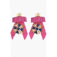 Cercei Golden Metal Medallion Earrings With Bow Femei
