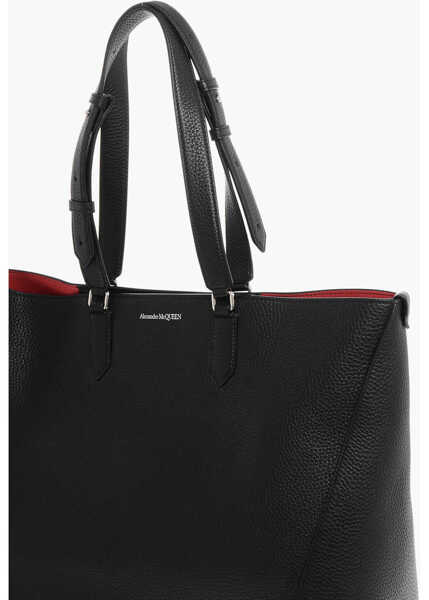 Genti de mana Alexander McQueen Textured Leather The Edge Xl Tote Bag Black Barbati (BM 18310558) 3