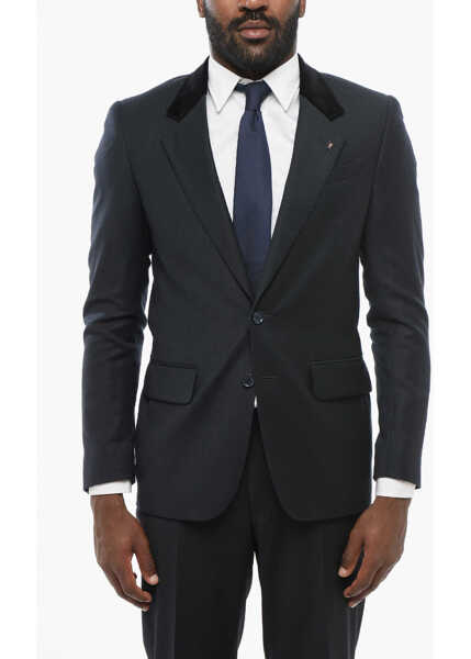 Sacouri CORNELIANI Cc Collection Virgin Wool Reset Blazer With Velvet Collar Midnight Blue Barbati (BM 18310954) 1