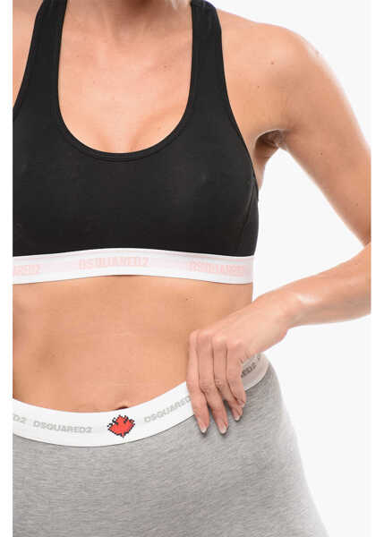 Sutiene DSQUARED2 Stretch Cotton Sport Bra With Logoed Elastic Band Black Femei (BM 18311230) 3