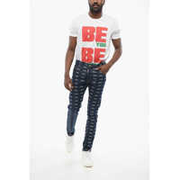 Blugi slim fit pentru Barbati - Blugi slim fit DSQUARED2 Monogram Printed Skinny Fit Denims 15Cm Blue Barbati (BM 18311539) - B-mall.ro
