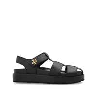 Balerini Tory Burch 'Kira' Black Sandals With Logo Plaque In Grained Leather Woman