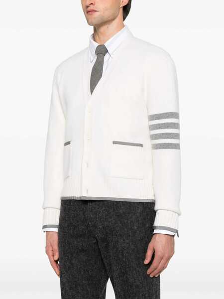 Pulovere Thom Browne Thom Browne 4-Bar Wool Cardigan WHITE Barbati (BM 18317898) 3