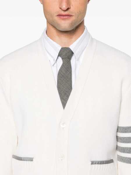 Pulovere Thom Browne Thom Browne 4-Bar Wool Cardigan WHITE Barbati (BM 18317898) 5