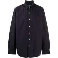 Camasi Blue Shirt With Button Down Collar And Pony Embroidery On The Front In Cotton Man Barbati