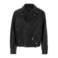 Geci Black Jacket With Wide Notched Revers And Maxi Logo Lettering Print On The Rear In Leather Man Barbati