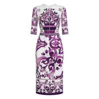 Rochii Violet Crewneck Dress With Rear Zip Closure And All-Over Floral Print In Silk Stretch Woman Femei